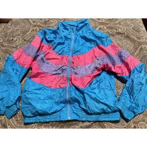 Vtg 90's Longstreet Missy Windbreaker Track Jacket Hot Pink Purple Blue Medium